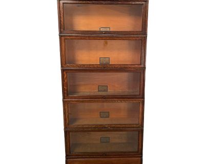 One of Six Lawyer's Bookcases, Oak and Glass, Made by Globe-Wernicke, Early 20th Century