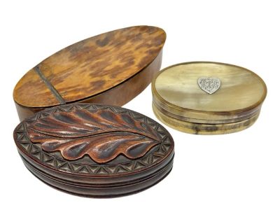 19th Century Three Horn, Silver and Wood Trinket or Snuff Boxes