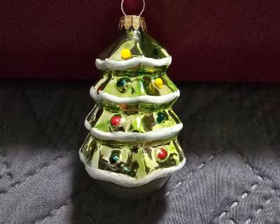 #112 Vintage thick glass Christmas ornament of a Tree