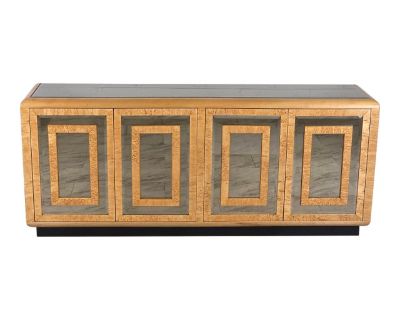 Gorgeous Burlwood & Mirrored Glass Dresser By Romweber For Their Reflections Collection. The Perfect Combination Of Mid Century Modern & Hollywood Regency, This Jaw Dropping Piece Will Command Attention In A Multitude Of Design Aesthetics.. Dimensions 72 W 18 D 30 H Styles Hollywood Regency Mid-Century Modern Period 1970s Country of Origin United States Item Type Vintage, Antique or Pre-owned S...
