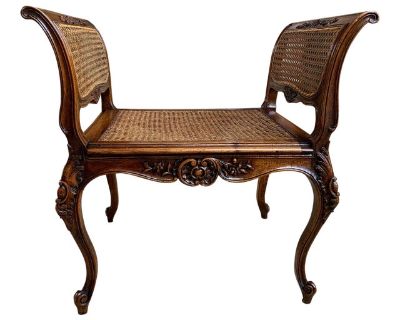 Antique French Carved Oak Vanity Bench Stool Chair Cane Seat Louis XV C1900