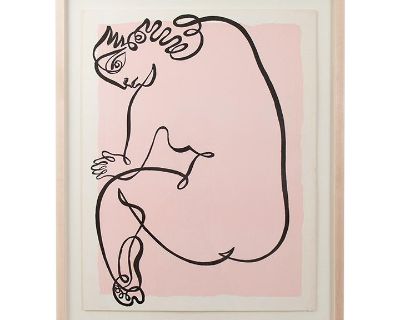 Modern Figurative Female Line Serigraph Print by Jean Negulesco, Pink
