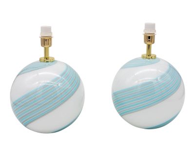 Pair of White, Blue, and Gray Swirl Murano Glass Lamps, Italy 2010s