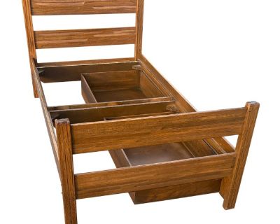 Mid Century Modern A. Brandt Furniture Ranch Oak Cowboy Twin Bed With Drawers