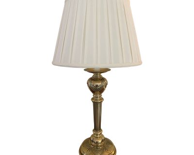 1990s Brass Stiffel Table Lamp With Festoon Design and Silk Pleated Shade