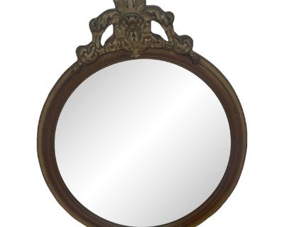 Antique Round Wooden Gold Ornate Mirror