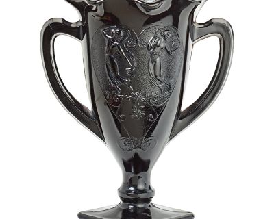 Vintage Victorian Black Glass Trophy Style Vase