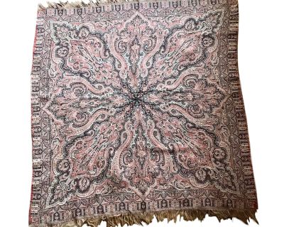 Antique 1900s Dutch European Art Nouveau Woven Tablecloth With Fringe Textile Wall Hanging Tapestry