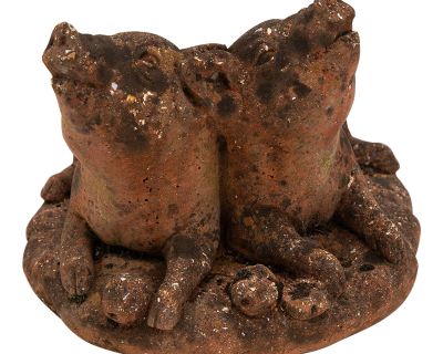 Terracotta Garden Ornament of Two Pigs With Apples, French Mid 20th C.