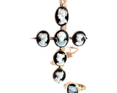 Mid 19th Century Hardstone Cameo Cross Pendant 14k Circa 1860