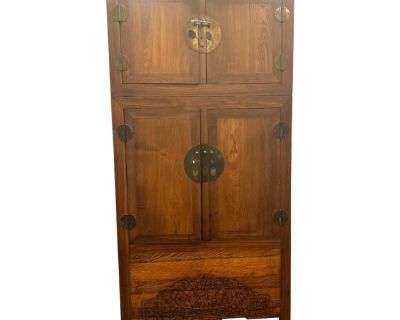 Early 20th C Chinese Elm Wood Armoire 2 Part Cabinet Cupboard Hardwood Ming Style Antique