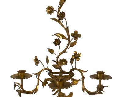 Vintage Italian Guilt Metal Triple Candle Wall Sconce