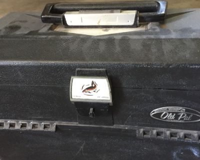 This is a vintage Old Pal tackle box full of fishing equipment.  At the time of purchase, it had very little use.  However, the box of items need to be cleaned up and organized, as it has been shuffled around in a garage over the years.  Great for a collector or an individual that enjoys the sport.