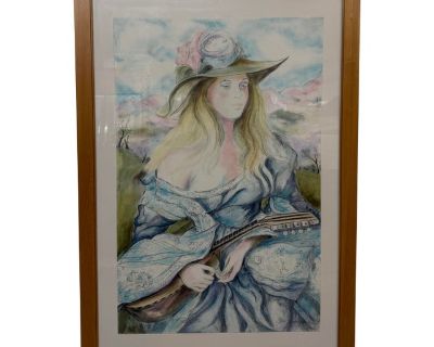 Sheldon C. Schoneberg "Woman With Lute" Original Pastel, Framed