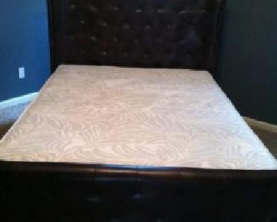 Queen designer Bed with mattress (new from staged home