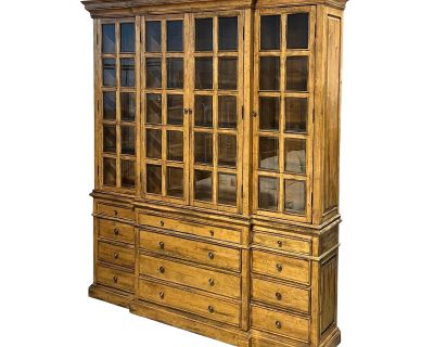 European Rustic Breakfront Glass + Maple China Cabinet/Display Hutch