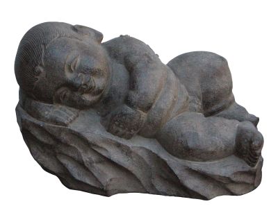 Chinese Oriental Stone Reclining Sleeping Baby Kid Figure