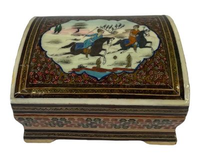 Vintage Russian Hand Painted Domed Top Laquered Trinket Box