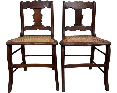 Antique Early American Style Cane Seat Dining Chairs Occasional Chairs - Pair