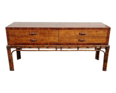 Vintage Henredon Circa East Console Table W Rattan Base