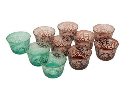 Hand Blown Bohemia Crystal Etched Votives Set of 10