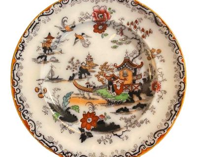 Antique Ashworth & Bros Willow Tree Pattern Ironstone China Dessert Plate