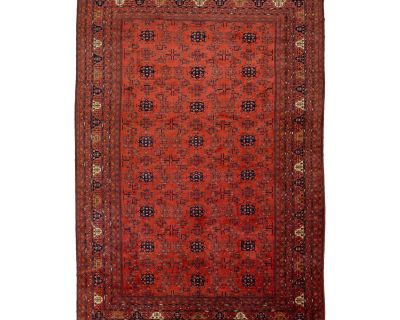 13 X 19 Vintage Hand-Knotted Afghan Wool Rug in Red With Allover Floral Motif