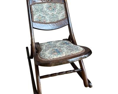 Antique Folding Upholstered Rocker Rocking Chair