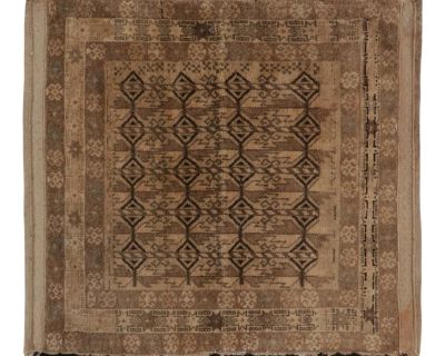 Vintage Baluch Persian Rug in Beige-Brown & Black Tribal Geometric Pattern