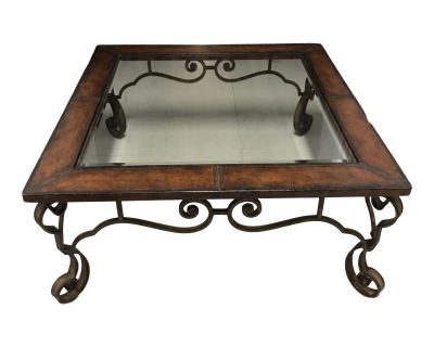 Thomasville Leather, Iron & Glass Top Coffee Table