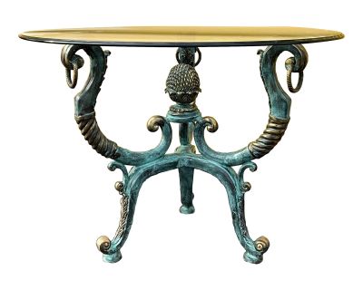 Neoclassical Style Patinated Brass / Verdigris Bronze Center or Dining Table by LaBarge