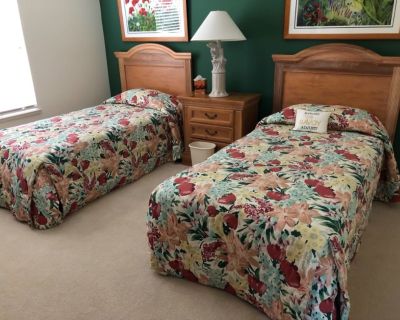 Two beds, nightstand and dresser