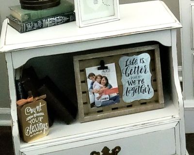 Vintage, White, Farmhouse, Rustic, Country, End Table, Nightstand