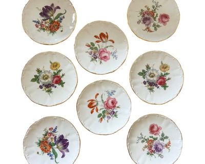 Set of 8 Hand Painted Floral Plates