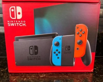 Nintendo Switch Console with Neon Blue and Neon Red Joy-Con. New in Box. Never opened.

$299.99 Retail Price.

Highlights:

• 6.2" LCD screen
• Three play modes: TV, tabletop, and handheld

• Local co-op, online, and local wireless multiplayer

• Detachable Joy-Con controllers
• Nintendo Switch is the home of Mario & friends

Message me at 917-929-4943
