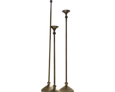 Set of 3 1990s Brass Candle Stick Holders