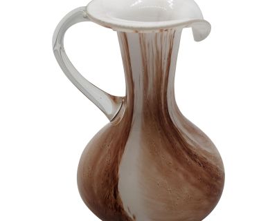 Vintage Brown & White Swirl Murano Art Glass Mini Pitcher