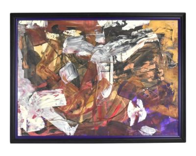 Late 20th Century Vintage Metallic Abstract Expressionist Oil Painting, Framed