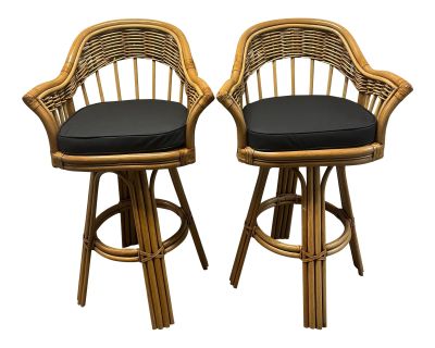 Pair of Alexander & Sheridon Rattan Swivel Bar Stools