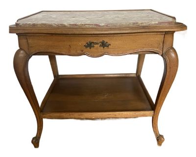 Antique Walnut Side Table, Marble Top