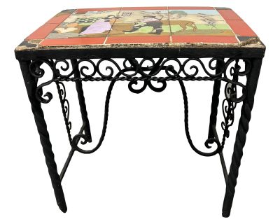 Vintage Ceramic Tiled Wrought Iron Side Table