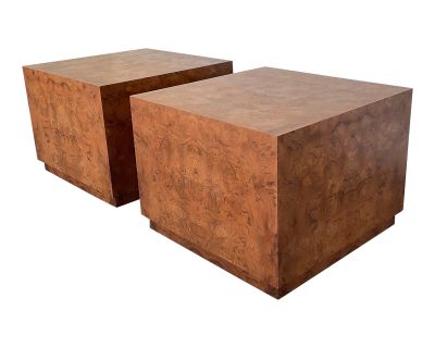 1970s Burl Wood Cube Side Tables, a Pair