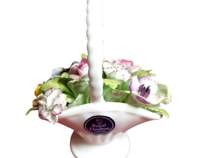 1970s Royal Doulton England Bone China Basket of Flowers