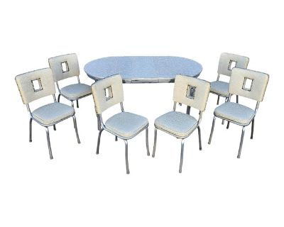 Hit Parade 1950s Formica Kitchen Dinette Table and Chairs - Set of 7