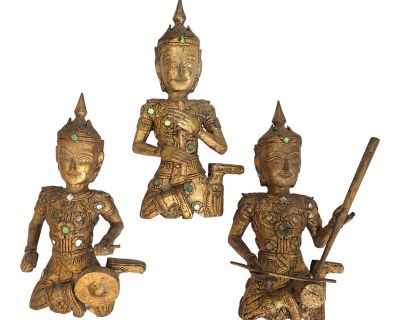 Giltwood Thai Figures of Siamese Musicians, Set of 3