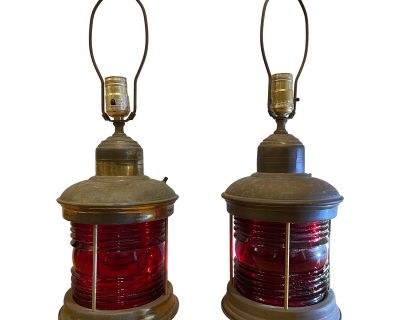 1940s Brass Nautical Ship Lantern Table Lamps - a Pair