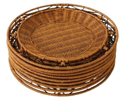 Vintage 1950s Rattan/Wicker Hand-Woven Chargers (Set of 8) – Substantial, 8 LBS Total