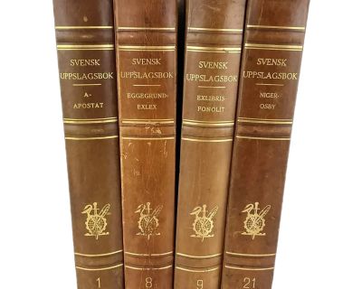 Collection of 4 Vintage Swedish Leather-Spined Reference Books