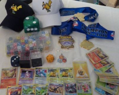 Huge Pokemon Championship Cards Medals Dice Game Pieces Hats Lot 230