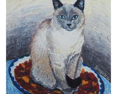Contemporary Siamese Cat Pastel Portrait Painting